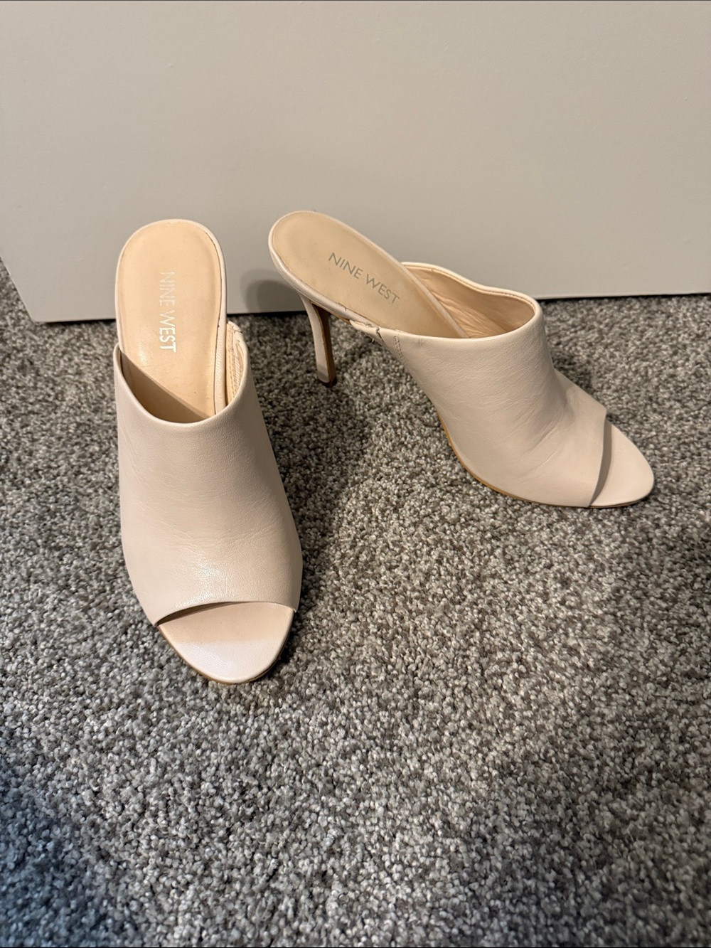 Nine West Cream Open-Toe Mule Heels